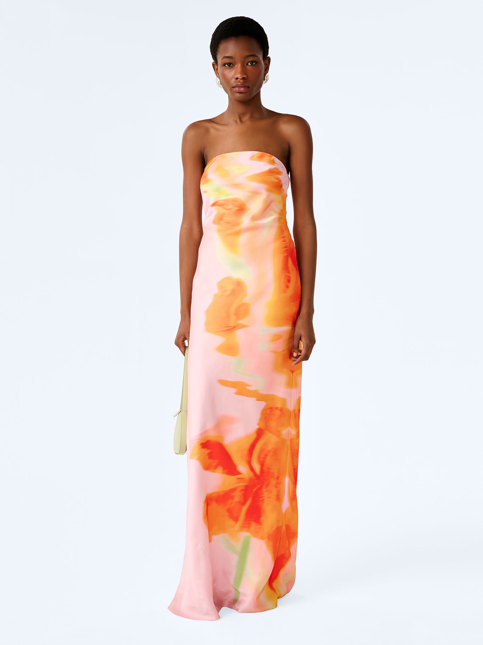 OMNES Amdra Strapless Satin Dress Pink Glitched Floral