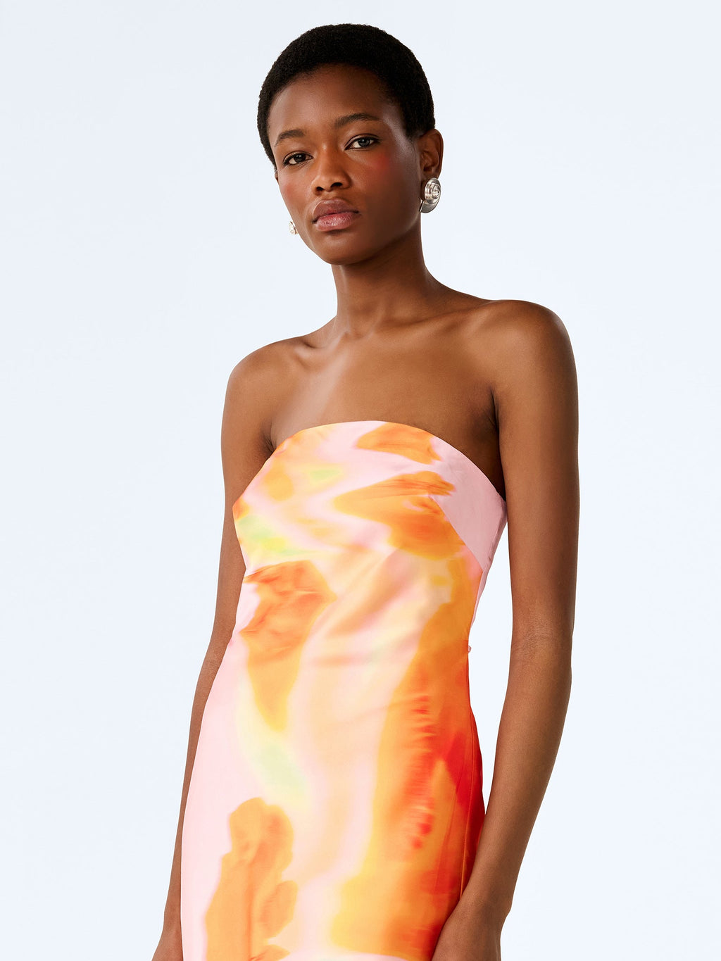 OMNES Amdra Strapless Satin Dress Pink Glitched Floral