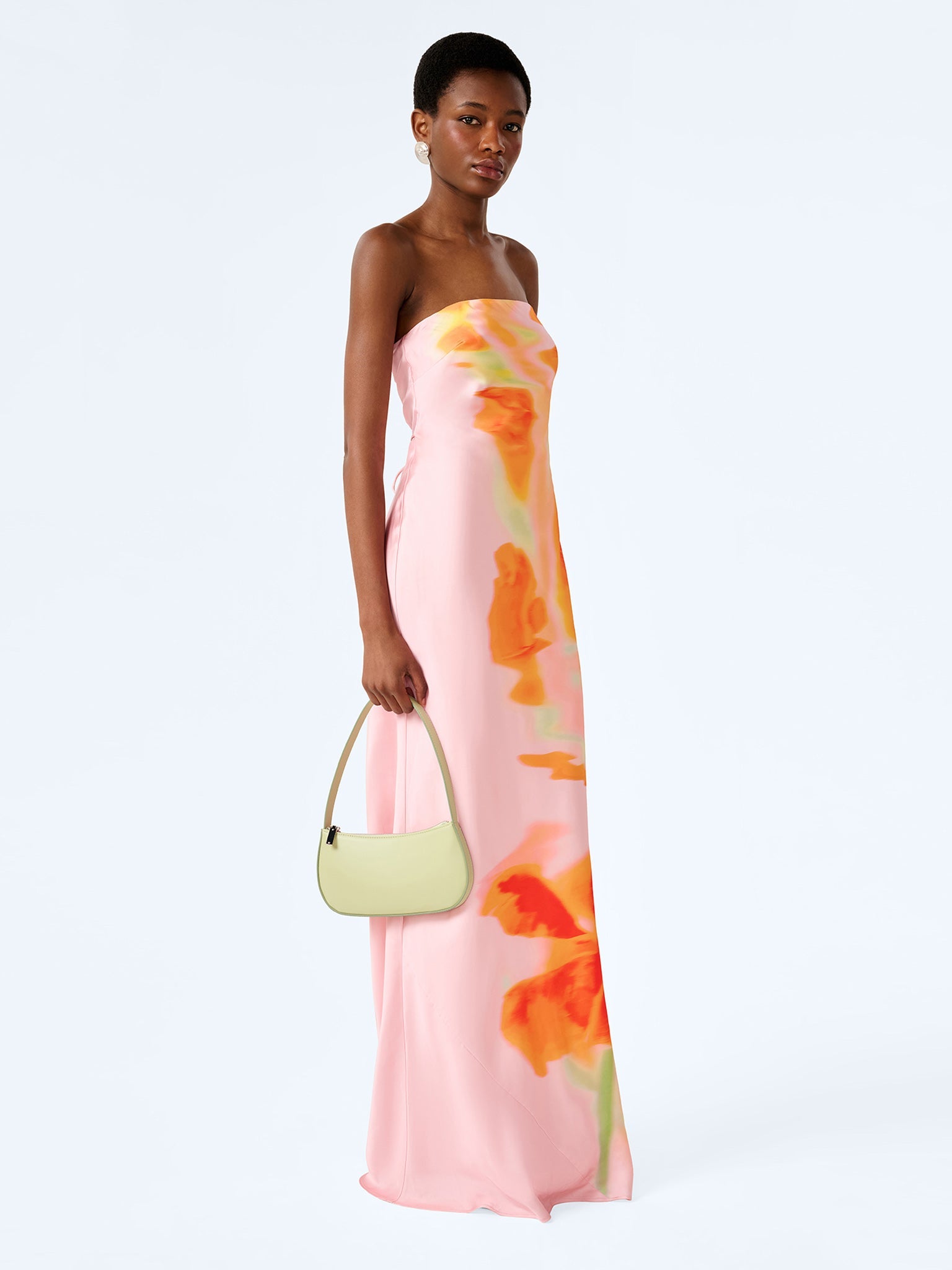 OMNES Amdra Strapless Satin Dress Pink Glitched Floral
