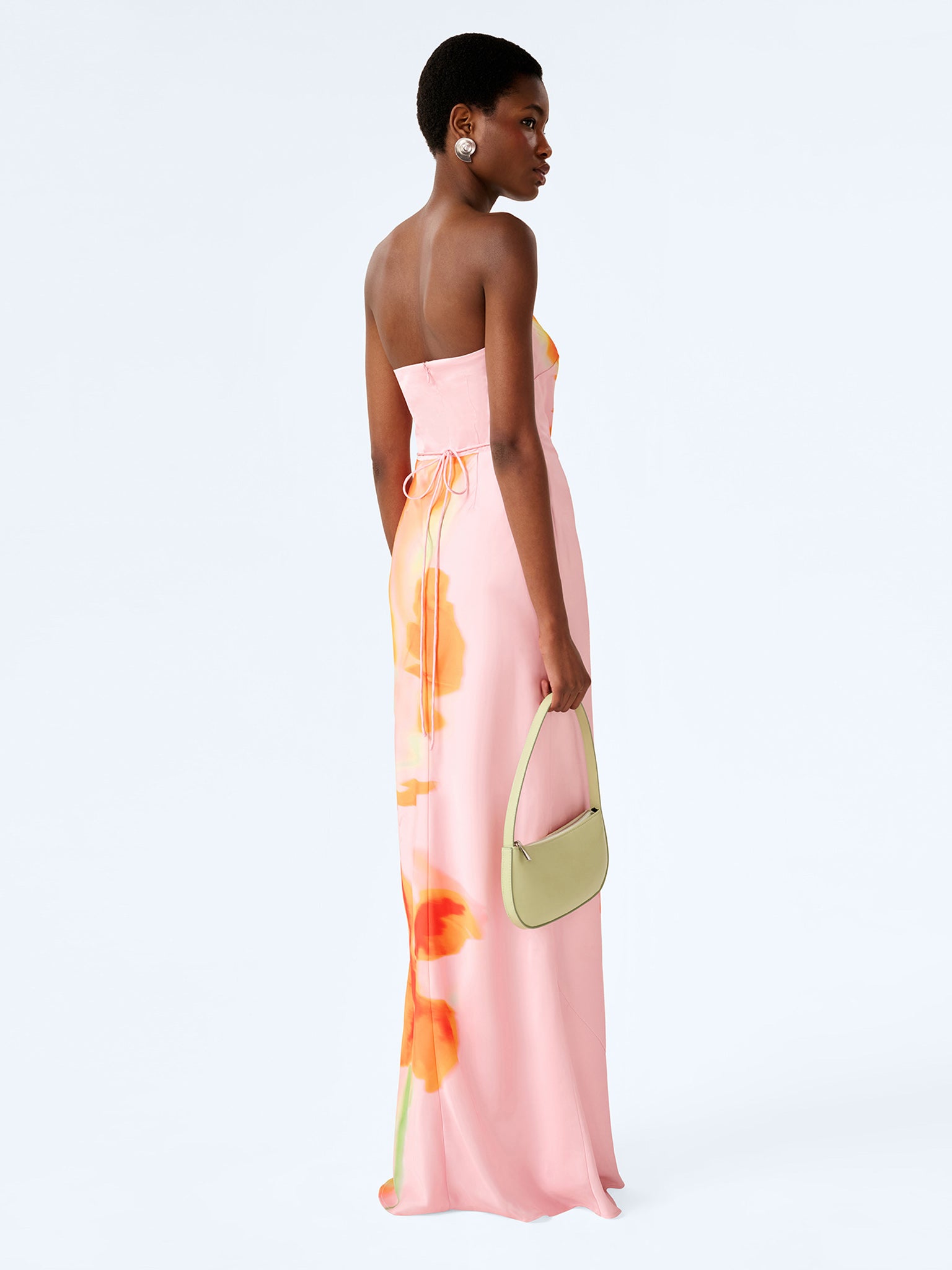 OMNES Amdra Strapless Satin Dress Pink Glitched Floral