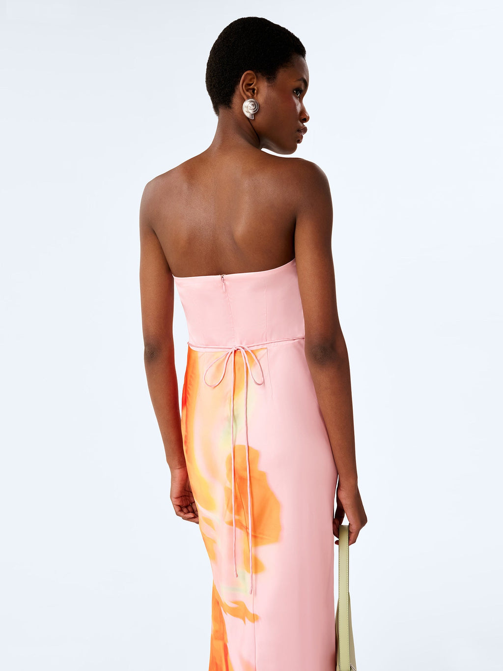 OMNES Amdra Strapless Satin Dress Pink Glitched Floral