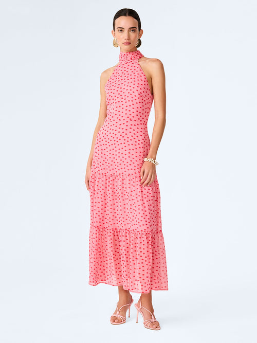 OMNES Romeo Pink Mini Polka Dot Chiffon Dress