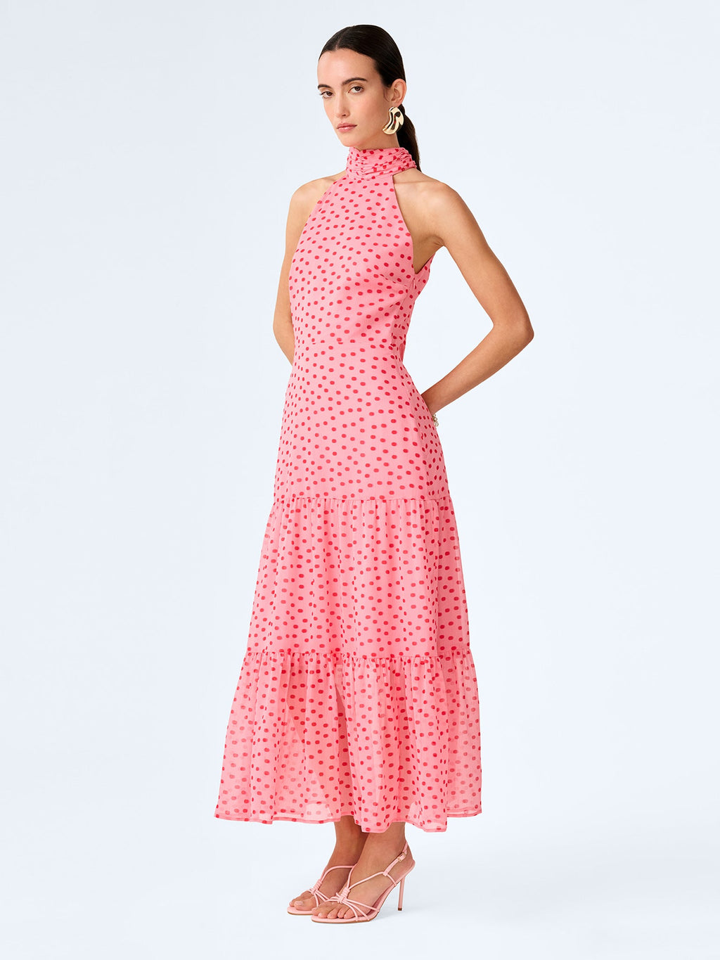OMNES Romeo Pink Mini Polka Dot Chiffon Dress