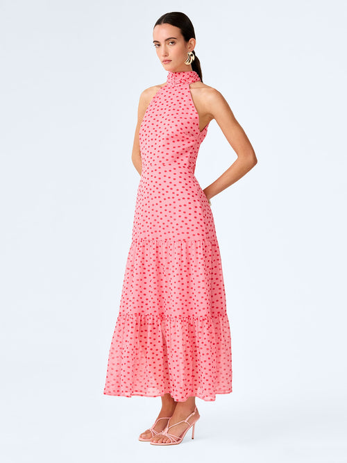 OMNES Romeo Pink Mini Polka Dot Chiffon Dress