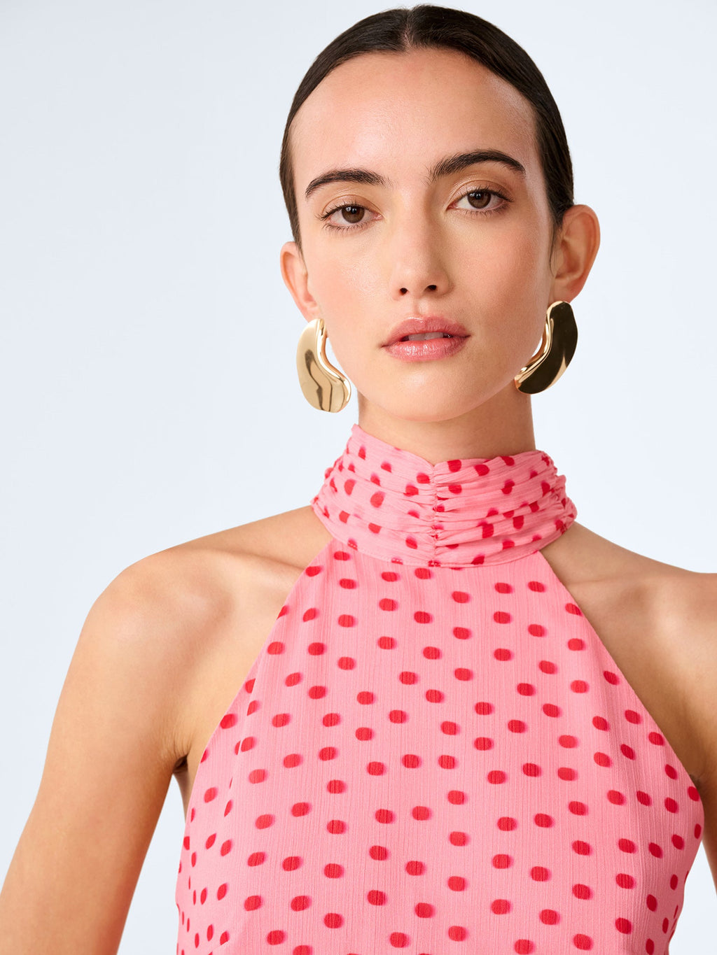 OMNES Romeo Pink Mini Polka Dot Chiffon Dress