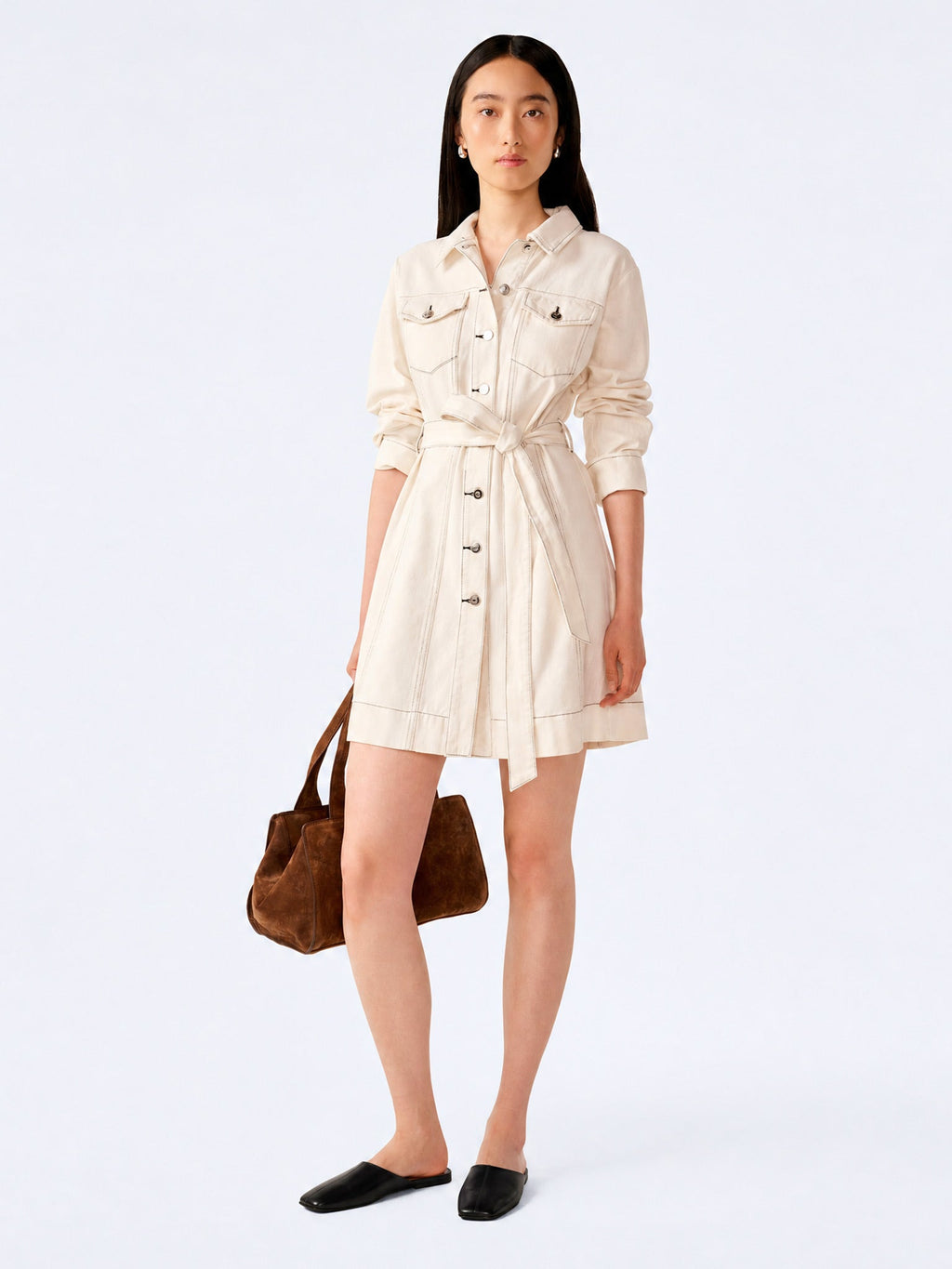 OMNES Vera Denim Mini Dress Ecru
