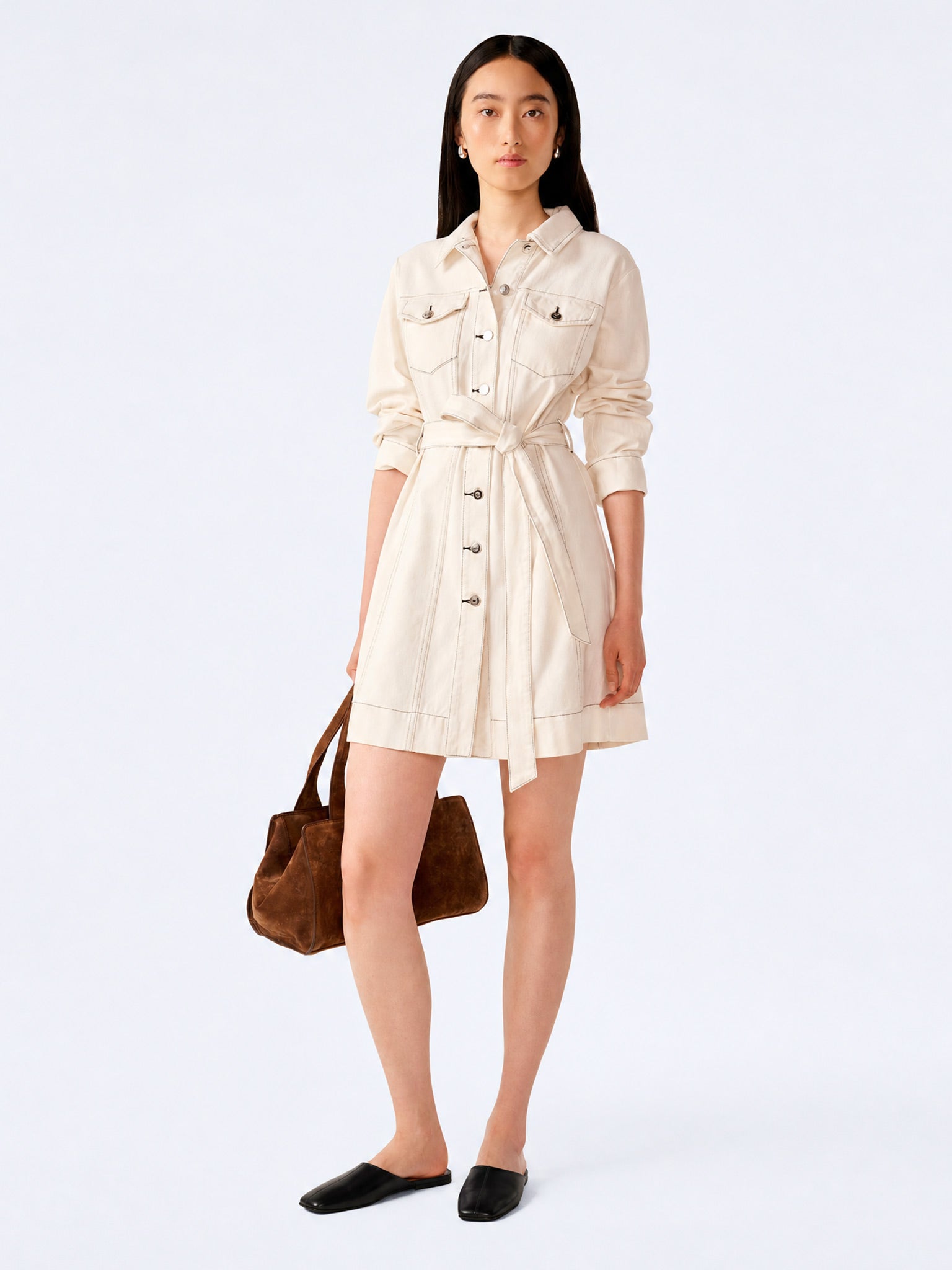 OMNES Vera Denim Mini Dress Ecru