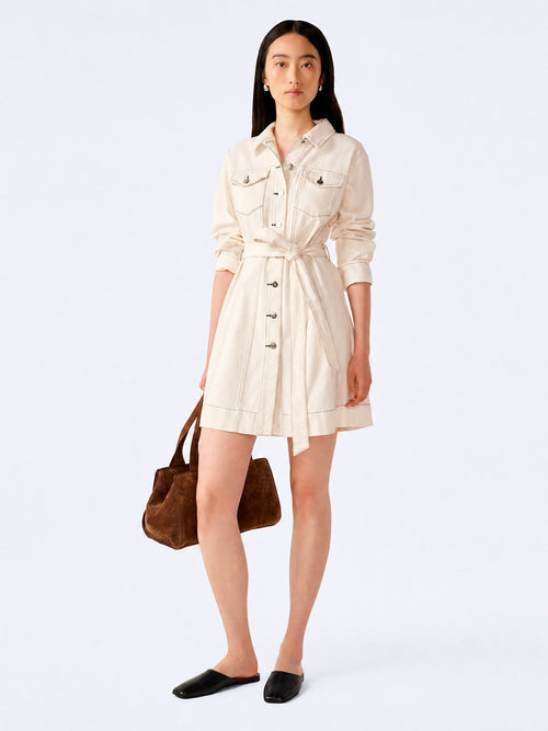 OMNES Vera Denim Mini Dress Ecru