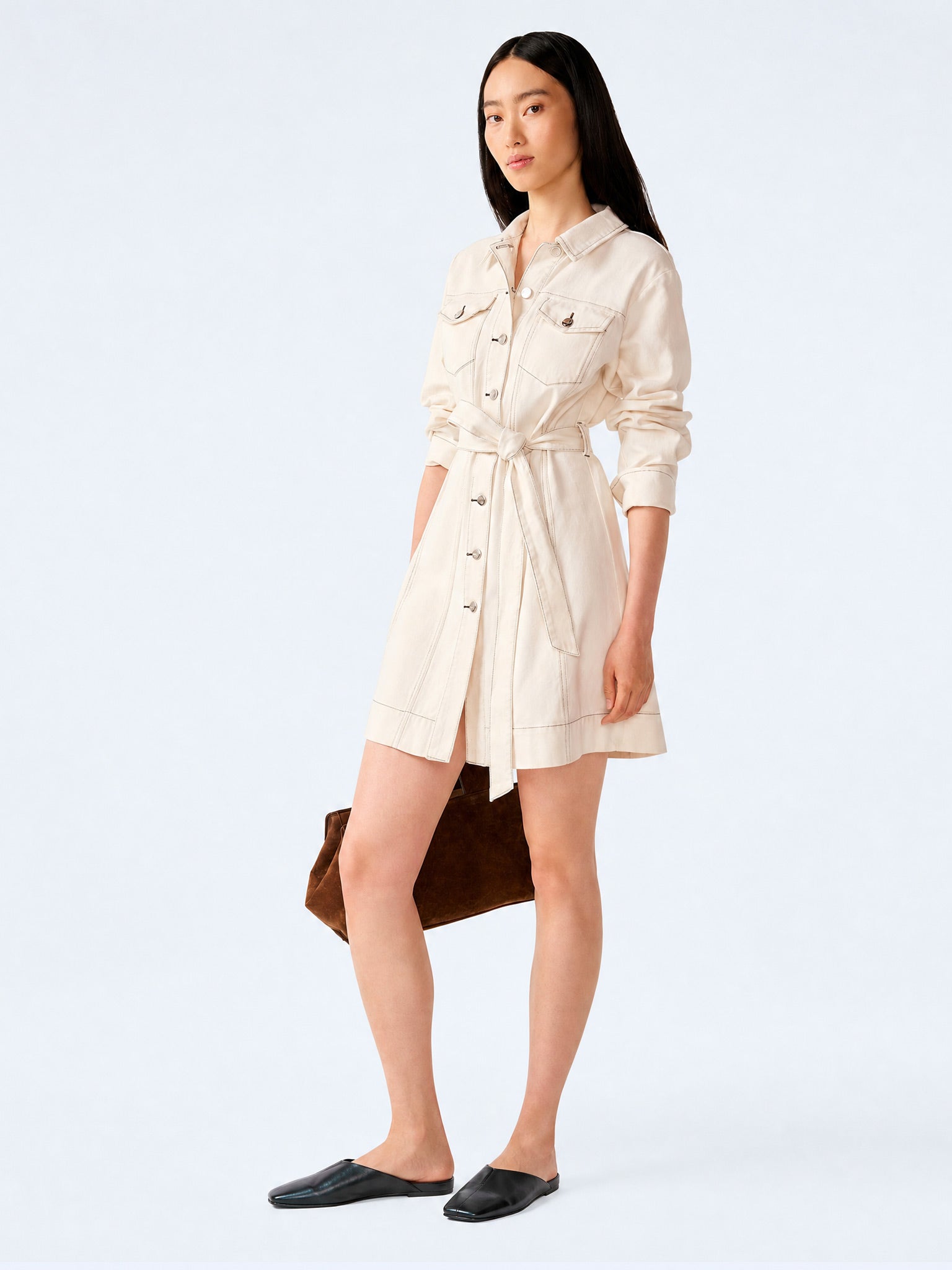 OMNES Vera Denim Mini Dress Ecru