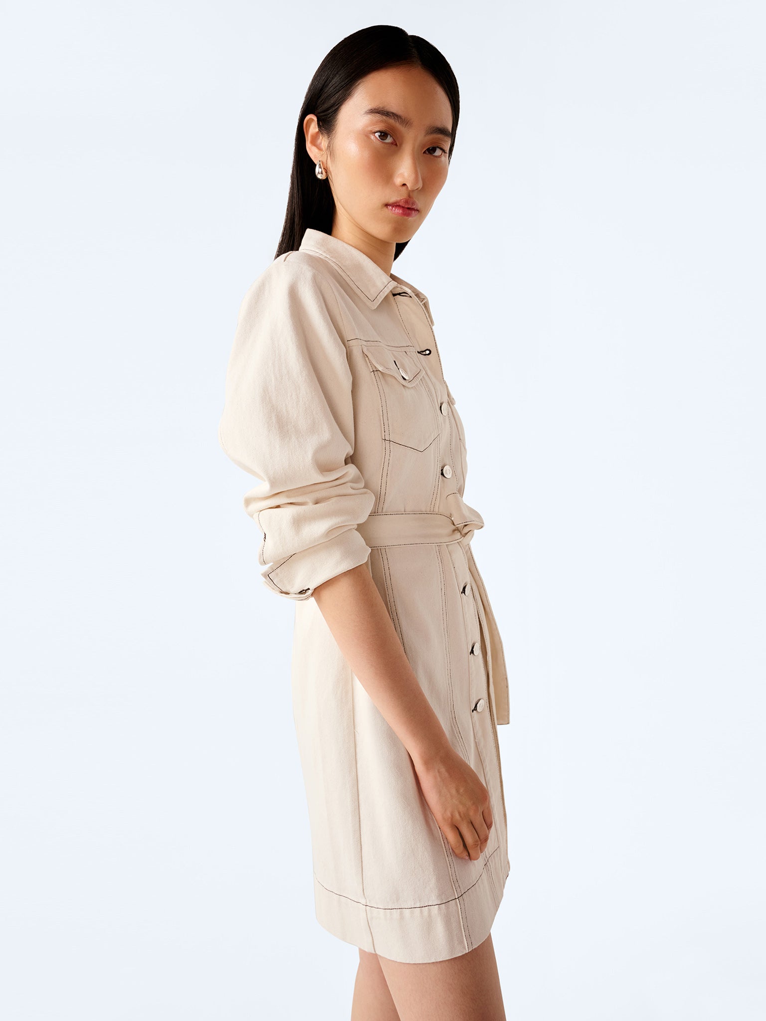 OMNES Vera Denim Mini Dress Ecru