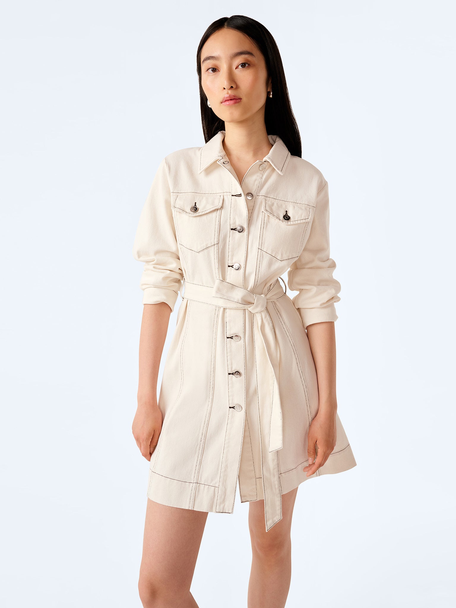 OMNES Vera Denim Mini Dress Ecru
